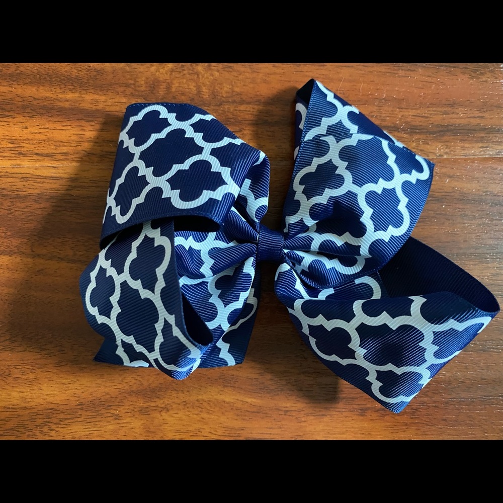 Navy Blue Patterned Girl’s Hair Bow